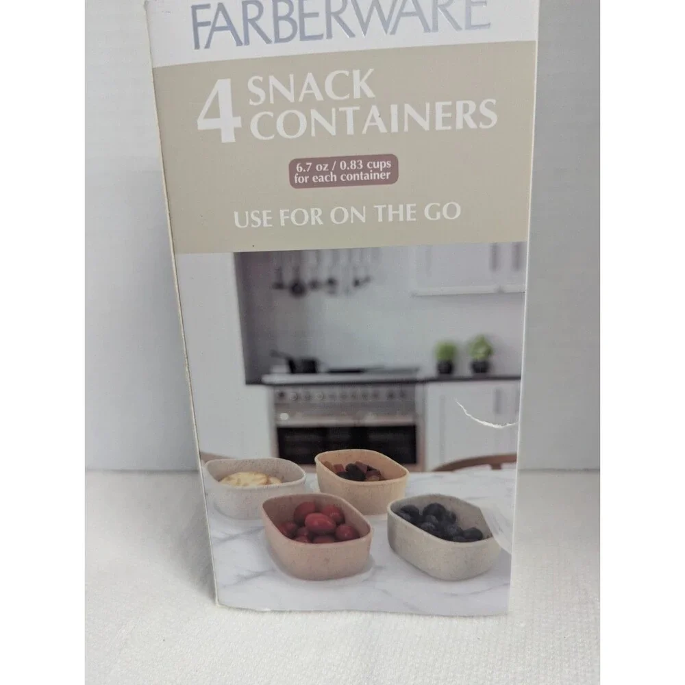 Farberware 4-pc Snack Containers Lids 6.7 oz Rectangle Speckled Kitchen BPA Free